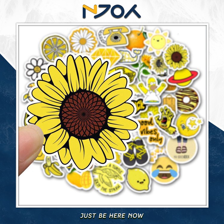 Set 50 Miếng Sticker Màu Vàng Yellow G-Dragon Chống Nước Dán Nón Bảo Hiểm, Laptop, Vali, Tủ, Bàn Học, Xe Máy