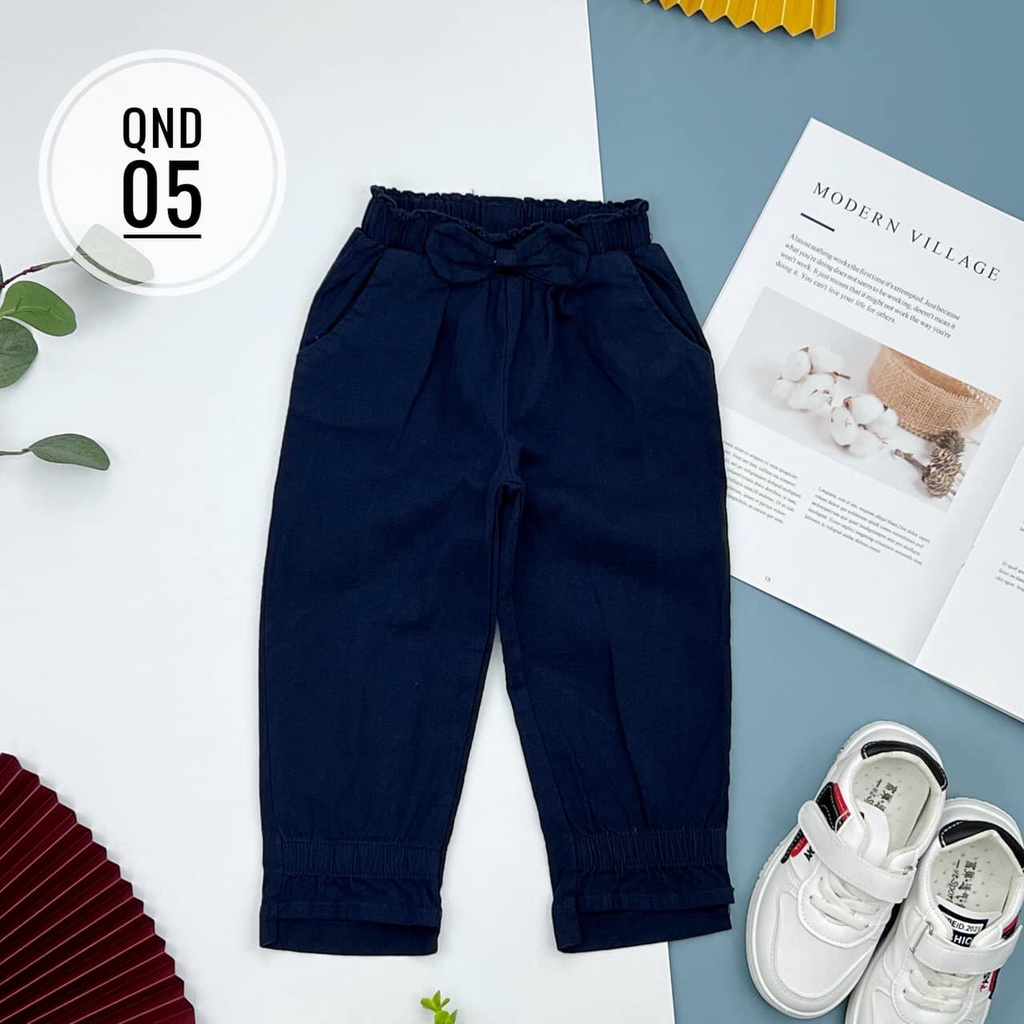 Quần dài kaki đũi gắn nơ cho bé đi học đi chơi cho bé gái từ 12- 36kg