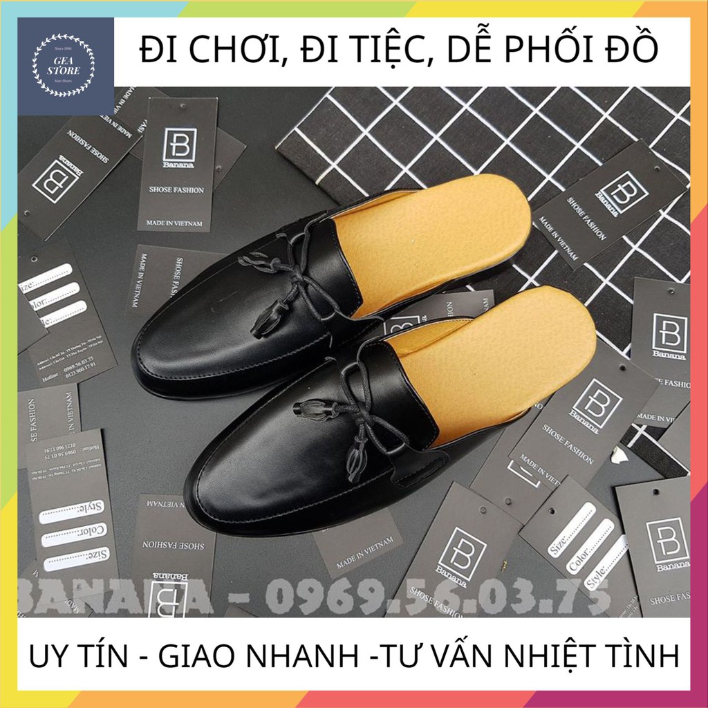 Giày sục nam phong cách trẻ trung, Sục nam cao cấp kết hợp nơ chất liệu da bò pu bền đẹp đế cao su đúc - Mã GEA26 | BigBuy360 - bigbuy360.vn
