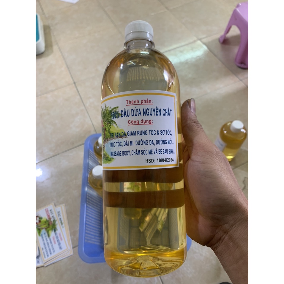 Chai to 1 lít -500ml - Dầu dừa nấu thủ công nguyên chất MẸ GẤU - VÀNG ÓNG , THƠM LỪNG - Massage mẹ và bé