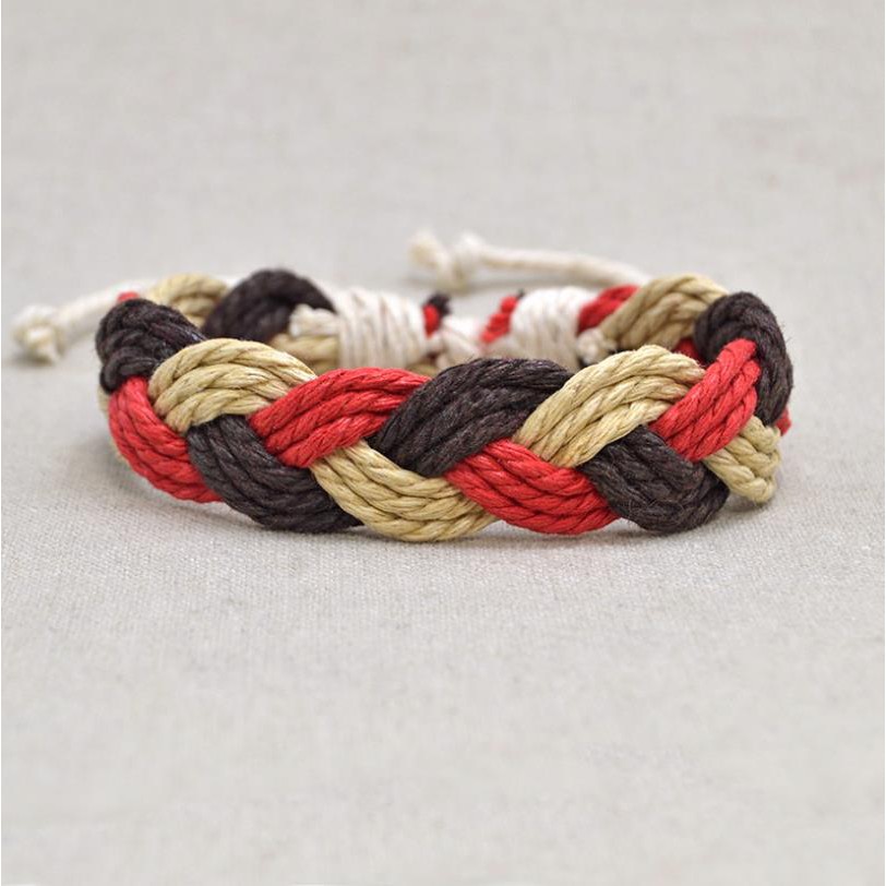 Vòng Tay Dây cotton Lanh Bện 3 Sợi Thủ Công Có Thể Điều Chỉnh Cho Nam Nữ