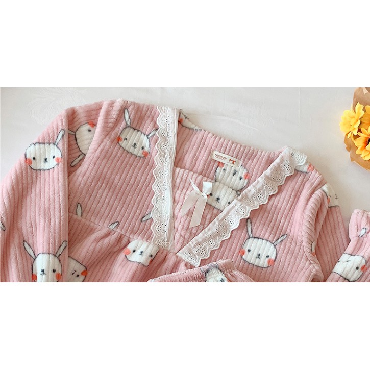 Đồ Ngủ Nữ Tay Dài Thu Đông- Đồ Bộ Pijama Chất Liệu Nhung Tăm Lụa Mặc Nhà Cao Cấp Xuất Hàn MSP446