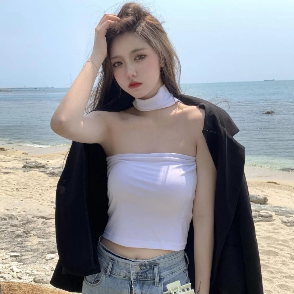 Áo Cổ Lọ Choker Chất Vải Dày Dặn Co Giãn Tốt Màu Trắng Màu Đen Siêu Ngầu