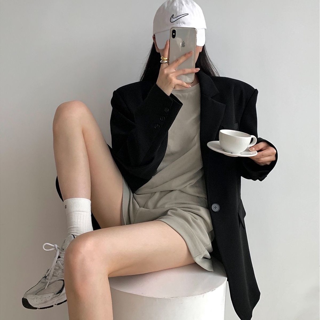 【high quality】Áo Khoác blazer Cỡ Lớn Màu Đen / Xám Thời Trang Sang Trọng Cho Nữ