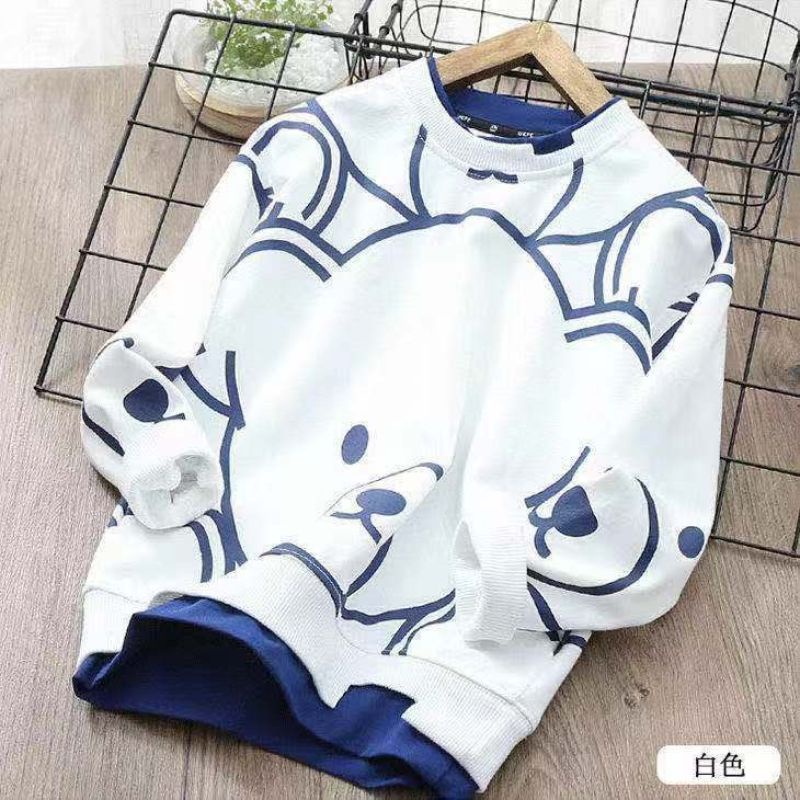 Áo sweater dài tay giả 2 lớp in họa tiết hoạt hình thoải mái thời trang cho bé