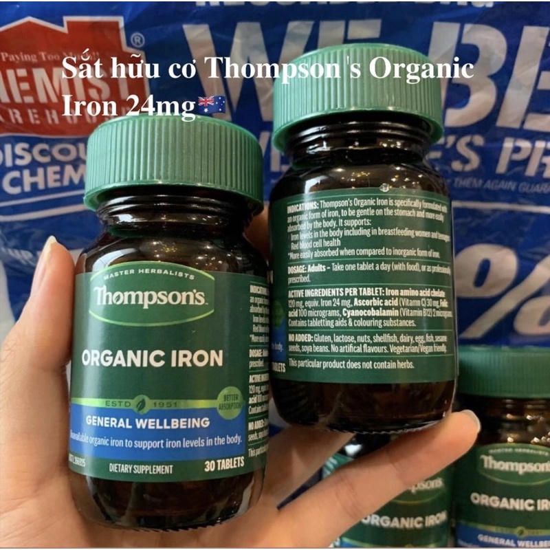VIÊN SẮT HỮU CƠ THOMPSON'S ORGANIC 30 viên, ĐỦ BILL