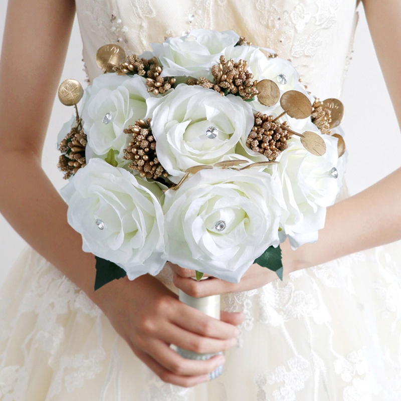 Bó Hoa Hồng Trắng Lãng Mạn Dùng Làm Đạo Cụ Chụp Ảnh Cưới