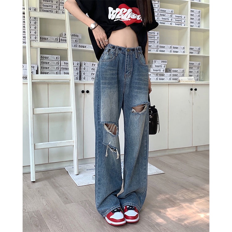COZOKC COZOK Quần jean COZOK lưng cao ống rộng dễ phối đồ cá tính thời trang