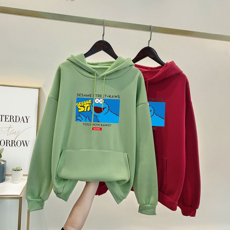 Áo Hoodie Tay Dài In Họa Tiết Sesame Street Thời Trang Mùa Đông Cho Cặp Đôi