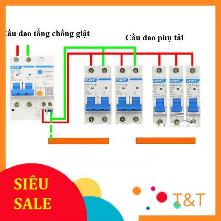 Aptomat chống giật cầu dao chống giật CHINT NXBE 2P 32A 40A 63A chống dòng dò lắp đặt bình nóng lạnh tủ lạnh