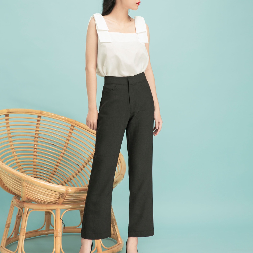 KIOBI – Áo kiểu Hebe W Bow form suông rộng, cổ vuông sát nách, nơ bản lớn đính trên vai, vải cotton bố trắng - KIA1972T