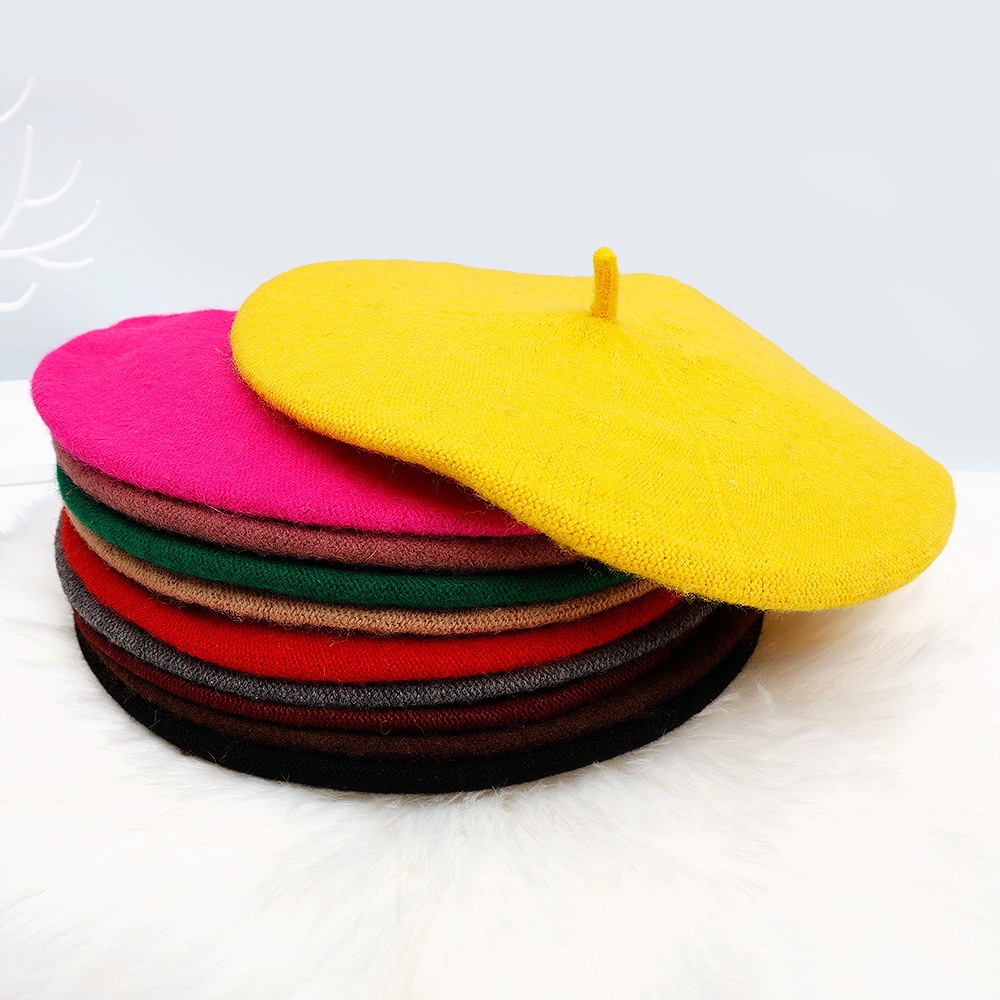 Mũ Beret Len Màu Sắc Đơn Giản Thanh Lịch Dành Cho Nữ