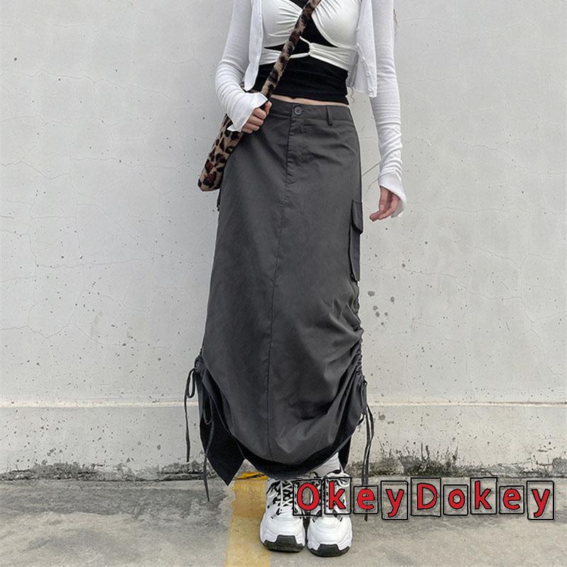 Chân Váy Dài y2k Có Dây Rút Màu Sắc Đơn Giản Thời Trang Mùa Hè Cho Nữ (lỏng lẻo)