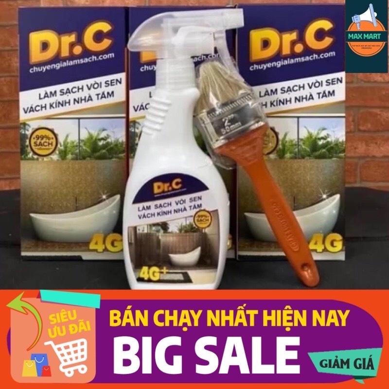 Tẩy cặn canxi, đốm nước trên vách kính, sen vòi inox, các thiết bị phòng tắm ( Tặng kèm chổi sơn)