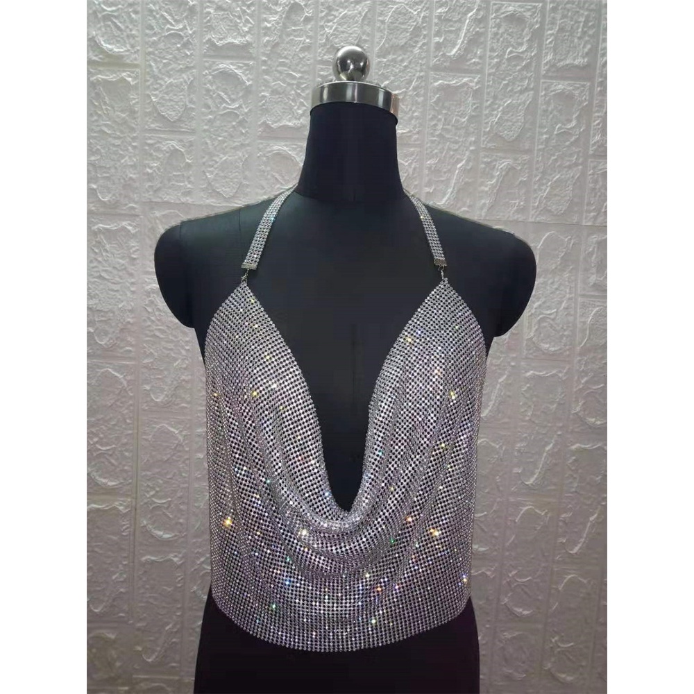 Áo DUNEA thắt dây cổ chữ V khoét sâu đính đá lấp lánh quyến rũ cho nữ