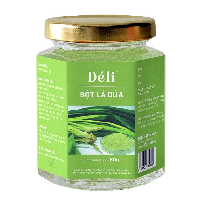 Bột Lá dứa Déli  100%nguyên chất siêu mịn, dùng làm Toping làm bánh, thạch, râu câu, xôi, chè.