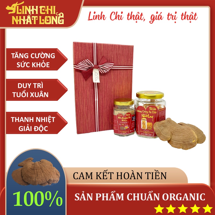 Set Quà tặng Nấm Linh Chi Thượng hạng cao cấp-Set 1 Đông trùng hạ thảo và Linh chi xay nhuyễn Tiết kiệm 220.000đ
