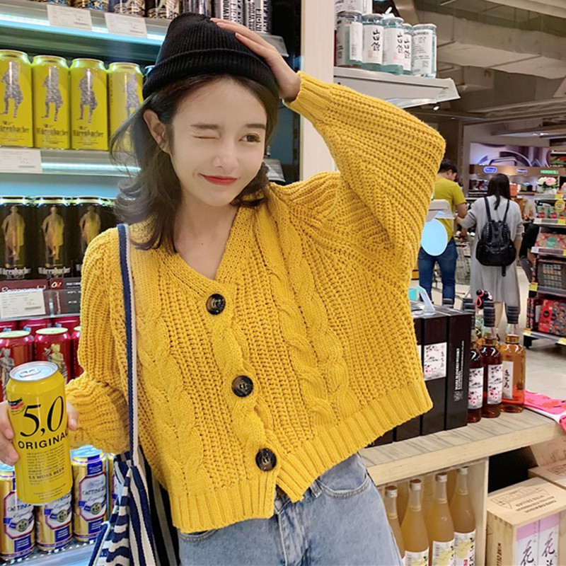 Áo khoác Cardigan dệt kim phối nút thiết kế màu trơn thanh lịch