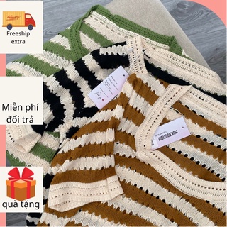 Áo len ⚡️freeship⚡️len mogtergi đan , áo đan lỗ cổ tròn ,dáng suông