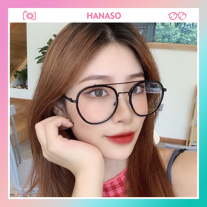 Kính giả cận gọng tròn thời trang nam nữ mắt kính không độ chống tia UV phong cách Hàn Quốc HANASO 059