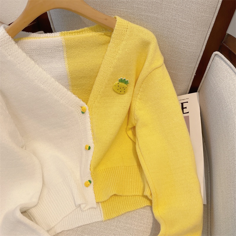 Áo Khoác cardigan Dệt Kim Màu Sắc Tương Phản Phong Cách Hàn Quốc Thời Trang Mùa Thu Cho Nữ