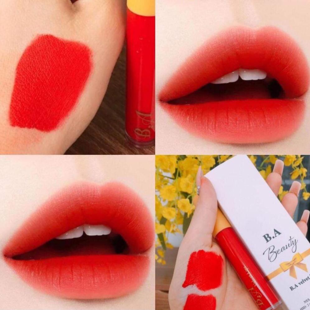 [Đỏ Cam] Son Kem Lì Nắp Vàng Cao Cấp B.A Màu Đỏ Cam | BigBuy360 - bigbuy360.vn