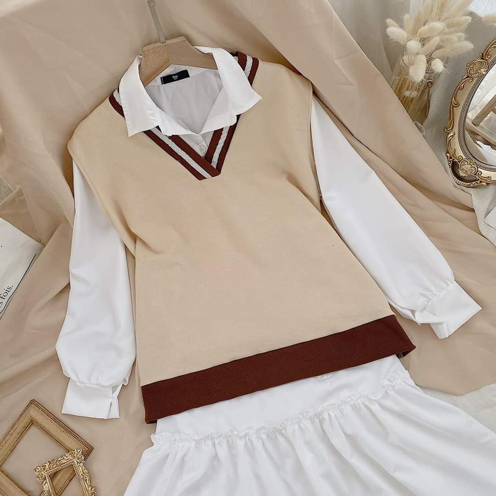 [Set] Đồ nữ 🦋 3 món áo gile áo sơ mi và chân váy mặc đi tập đi chơi cực xinh form thụng trẻ trung năng động  BỘ ĐỒ 5 | BigBuy360 - bigbuy360.vn