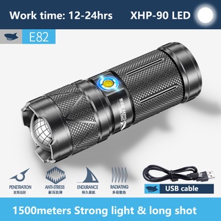 Đèn pin LED Smiling Shark E82 XHP90 siêu sáng hình cá mập chống nước có thể sạc lại cao cấp
