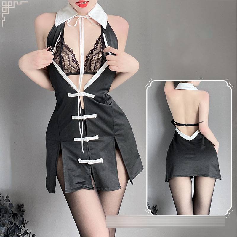 Đồ ngủ Sườn Xám Phối Lưới Phong Cách Trung Hoa Cổ Điển Quyến Rũ Dành Cho Nữ