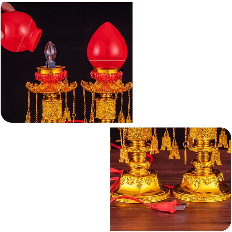 Đèn thờ cúng trái đào để bàn thờ  cao 33cm , thần tài, ông địa – Đức Hiếu Shop