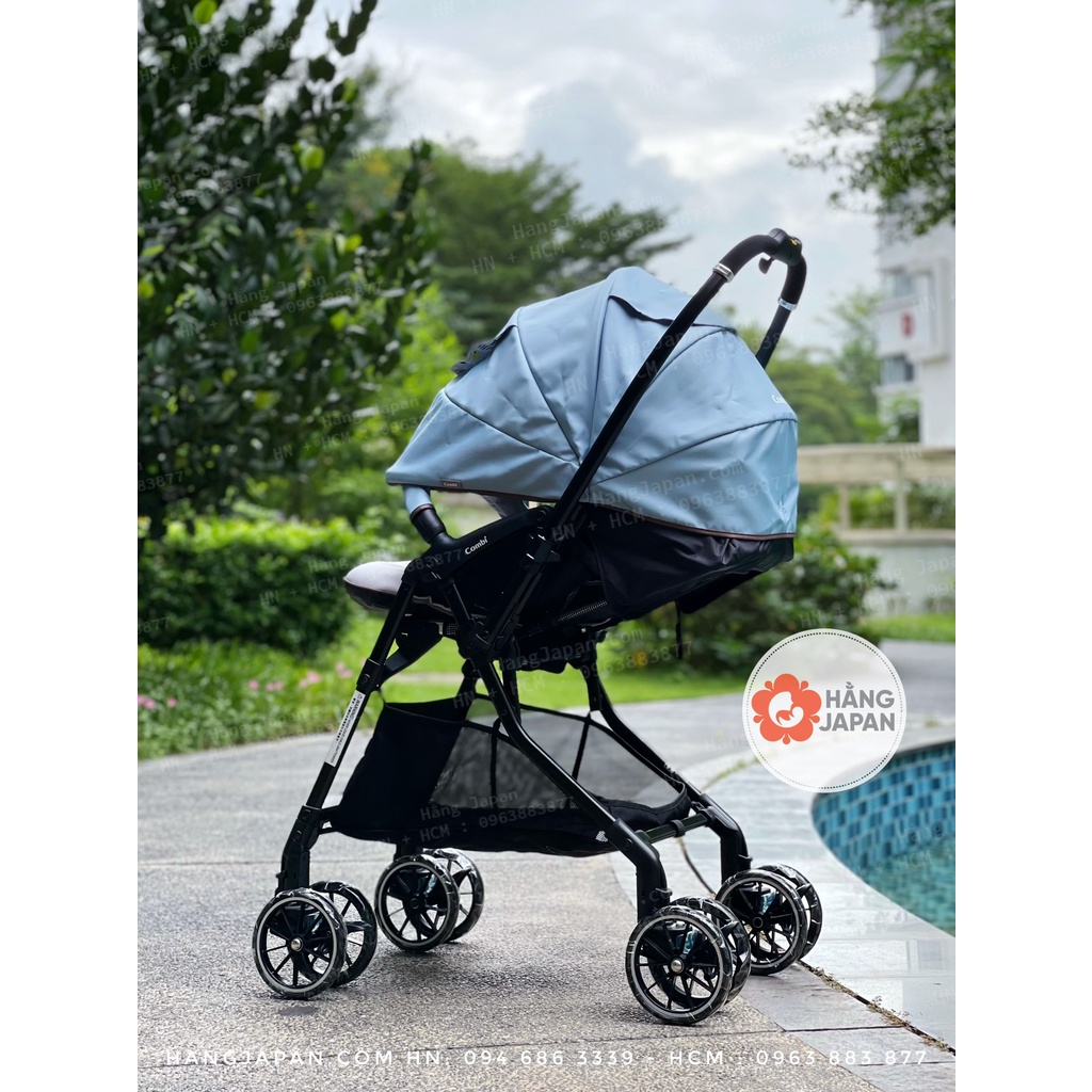 Xe đẩy Combi Sugocal Light đệm điều hòa, 4 bánh xoay tự động BH chính hãng 2 năm