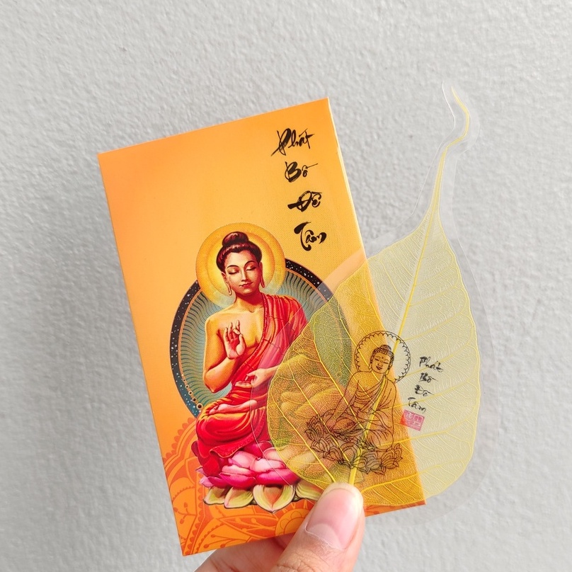 Lá Bồ Đề tâm phật bình an may mắn giá rẻ dùng để ví tiền, ốp lưng điện thoại