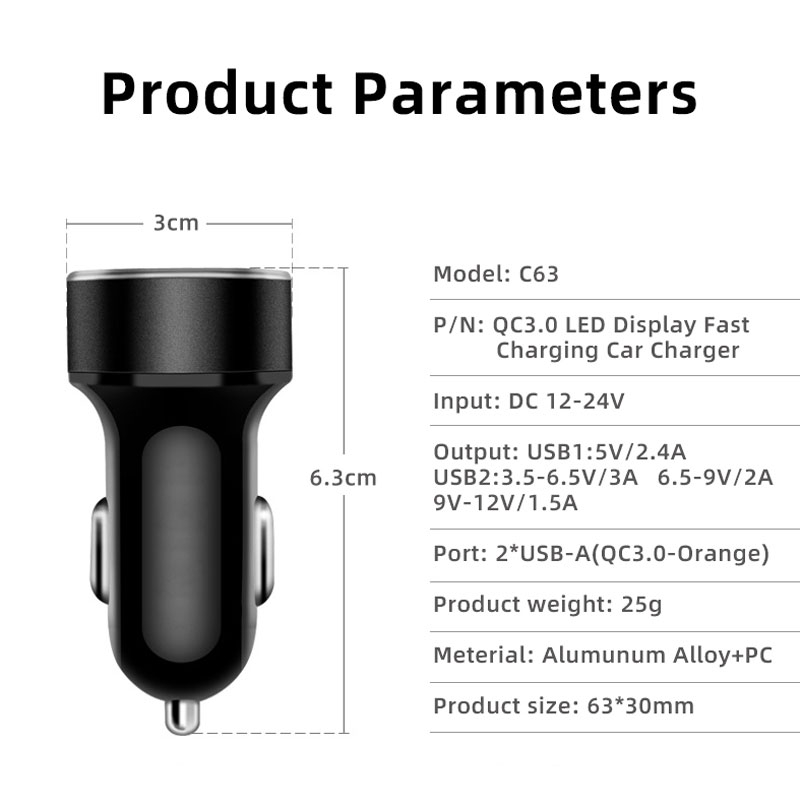 Củ Sạc KCO Baseus C63 2 Cổng USB Không Dây Giúp Sạc Nhanh QC 3.0 5.4A 12V 24V Dùng Cho Xe Hơi