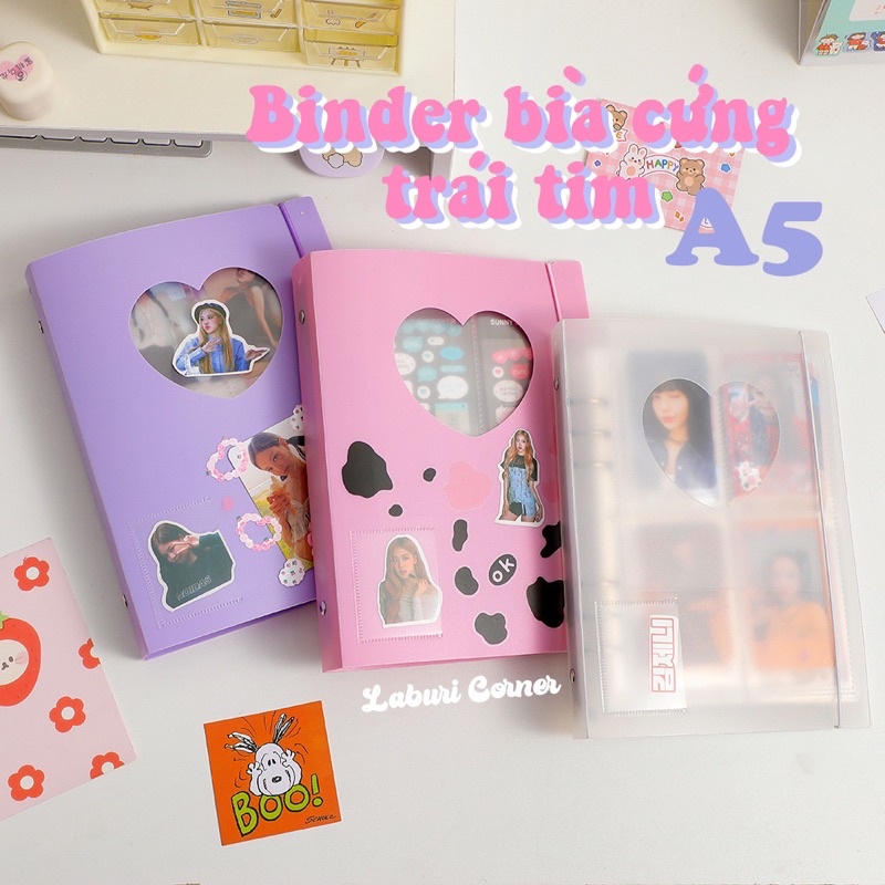 BINDER BÌA CỨNG TRÁI TIM MÀU PASTEL XINH XẮN🤍THAY ẢNH Ở BÌA