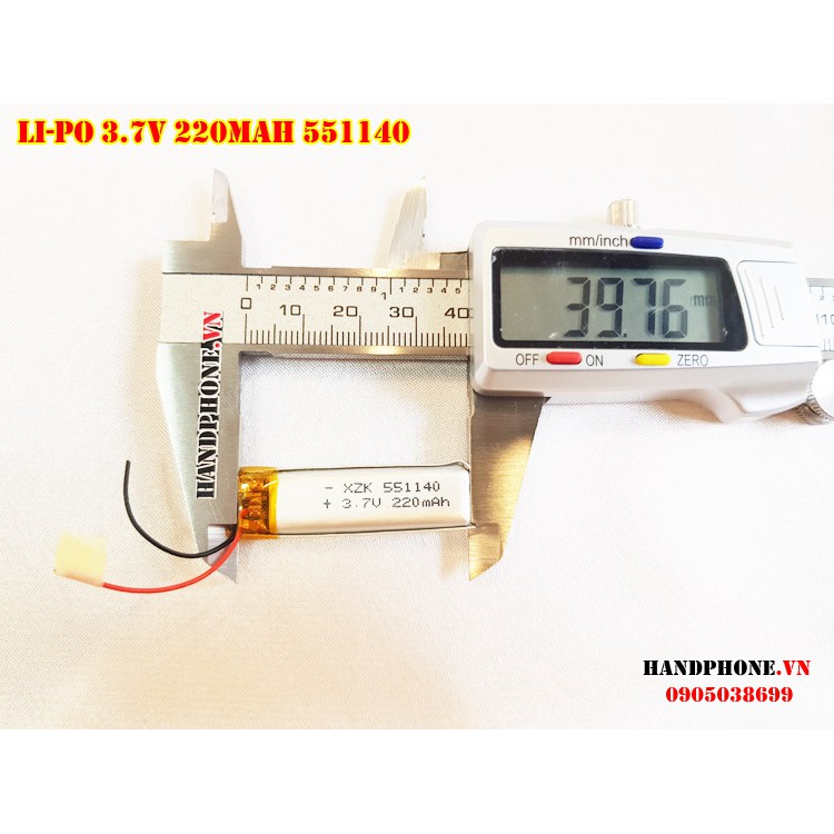 Pin Li-Po 3.7V 551140 210 / 220mAh (Lithium Polyme) cho tai nghe bluetooth, định vị GPS, cân điện tử, máy ghi âm