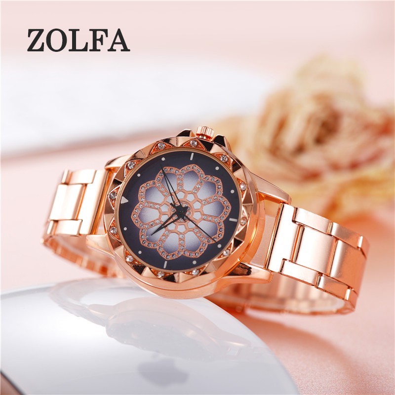 ZOLFA Fashion Rhinestone Ladies Quartz Watch Dress Watch Luxury Rose Gold Stainless Steel Womens Watches Gift Đồng hồ nữ