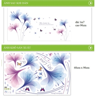Decal dán tường Hoa pha lê tím + Pha lê hồng tím xanh (có ảnh thật)