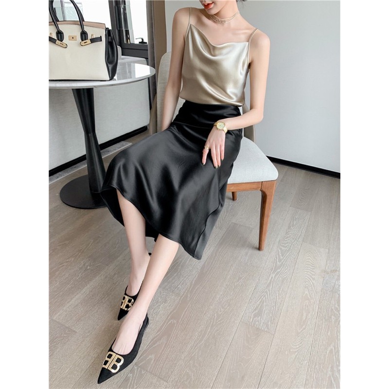Váy satin lụa mềm rũ phom xoè nhẹ quá gối | BigBuy360 - bigbuy360.vn