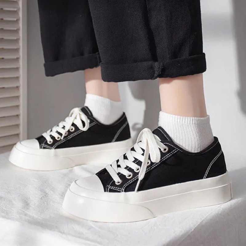 Giày Thể Thao Nam Nữ  Sneaker Màu Đen Xanh Trắng Hồng Basic Độn Đế Chất Vải Phong Cách Ulzzang Hàn Quốc Đủ Size Loại 1