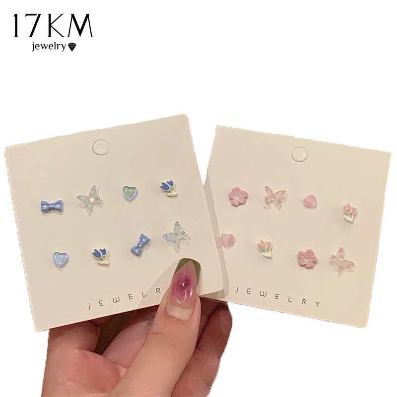 Khuyên tai 17KM S925 bằng resin hình hoa tulip/ trái tim/bướm ngọt ngào