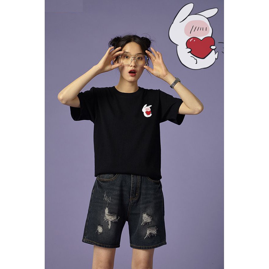 [Hàng Xịn, Gía Tốt] Áo Phông Thun Nam Nữ Tay Ngắn Hình Icon Thỏ Ôm Trái Tim Nhiều Màu - Unisex - Cotton - Mã AT030