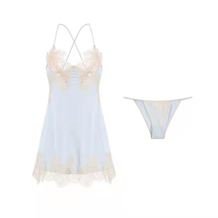 （Giao hàng bảo mật）🔵Đồ ngủ sexy nữ🔵 Váy đầm ngủ 2 dây gợi cảm, vải phi bóng hàng cao cấp, xẻ đùi đính nơ---026 FA