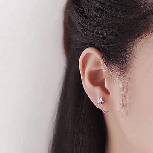 Bông tai bạc Van Jewelry V10736 Bông Hoa móc ôm tai