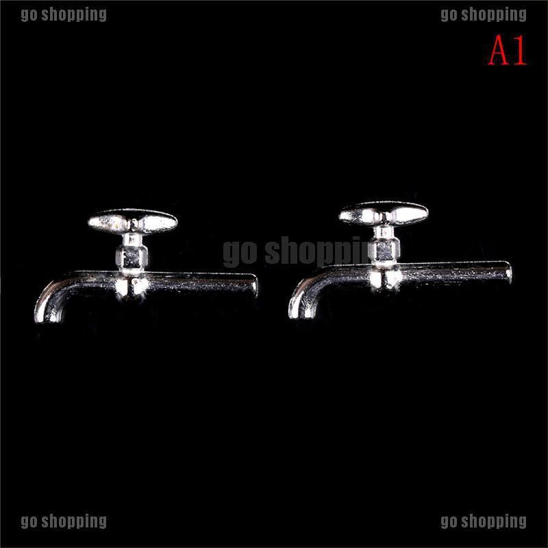 {go shopping}2pcs Miniature Alloy Water Tap Faucet Dollhouse Home Kitchen Shop Ornament 1:12