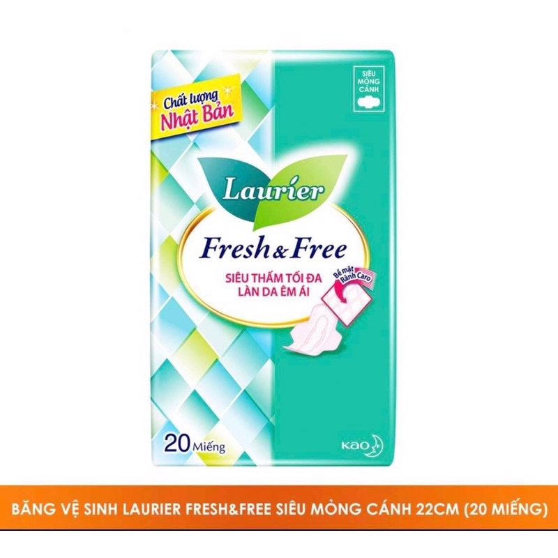 Băng vệ sinh Laurier Fresh&amp;Free Siêu Mỏng Cánh 22cm (20 miếng)