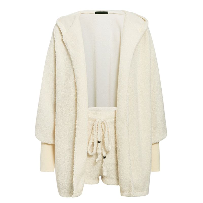 Set Đồ 3 Món Gồm Áo Khoác Cardigan Có Nón + Quần Ngắn + Áo Crop Top Gợi Cảm Cho Nữ