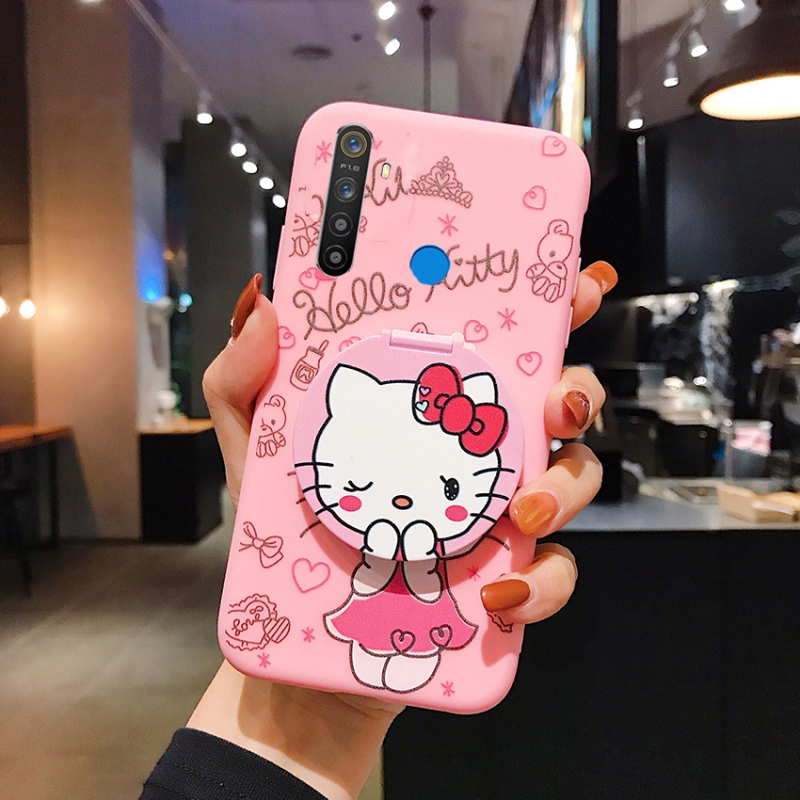 Ốp Điện Thoại Họa Tiết Hello Kitty Hoạt Hình Kèm Gương Trang Điểm Cho Realme 5 Realme 5i Realme 5s
