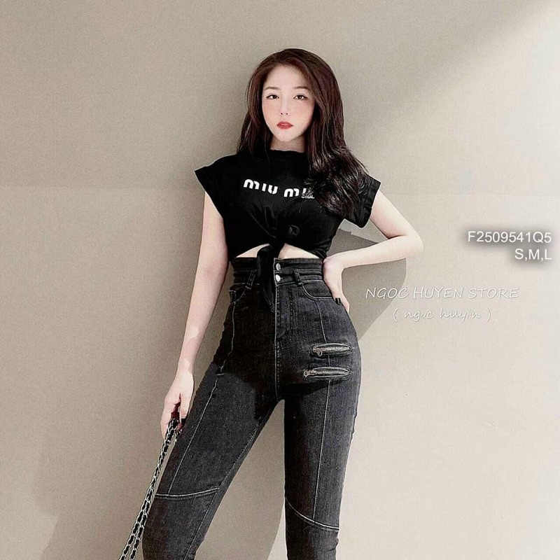 Quần jeans dài ôm khóa kéo
