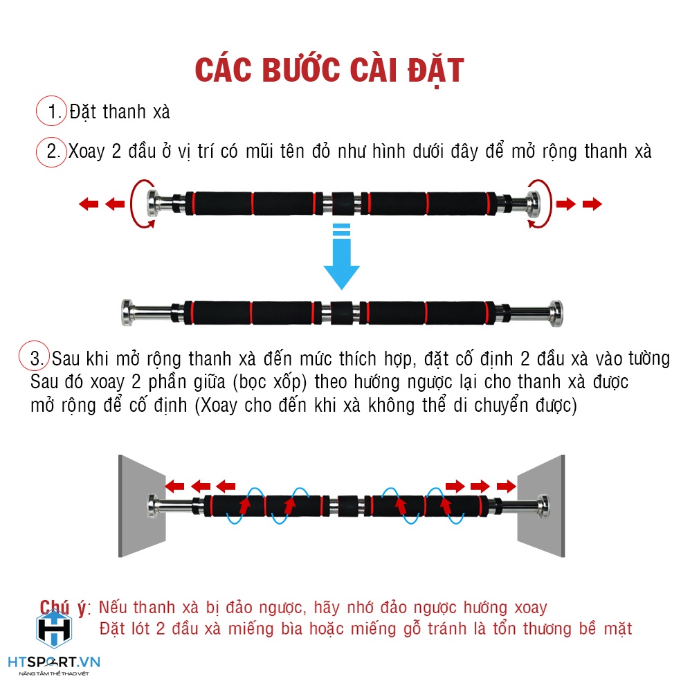 Xà Đơn Treo Tường, Thanh Xà Đơn Treo Tường Dễ Điều Chỉnh 60 - 150cm Tiện Lợi Gắn Cửa Tập Gym Tập Tay Tại Nhà Đa Năng