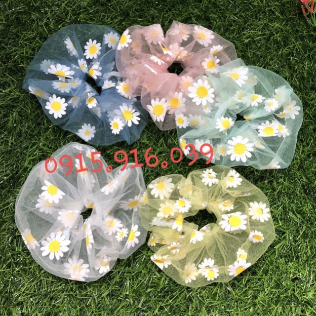 Cột tóc hoa cúc voan scrunchies